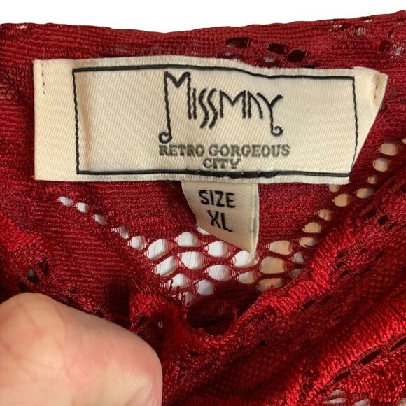 Retro Red Lace Dress with Sheer Lace Sleeves Size XL - Picture 11 of 11